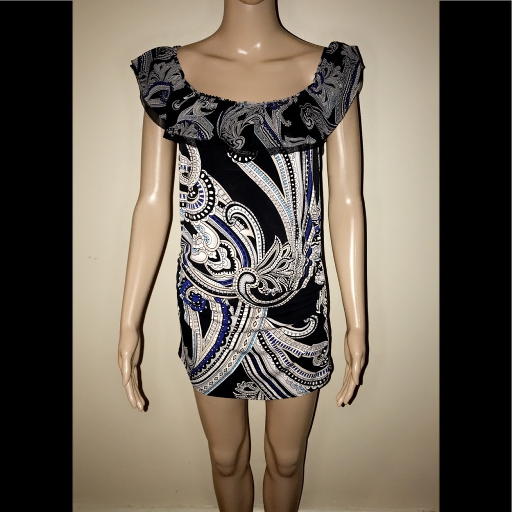 White House|Black Market pattern ruffle mini dress